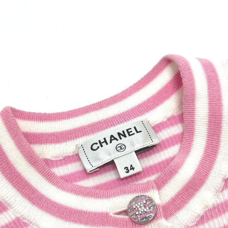 Chanel Short Sleeve Shirt Striped P76521k10998 Cotton Pink