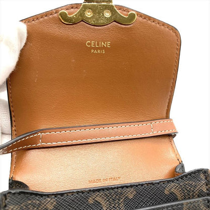Celine Triomphe Mobile Pouch Pochette Leather Brown Gold Hardware Signature