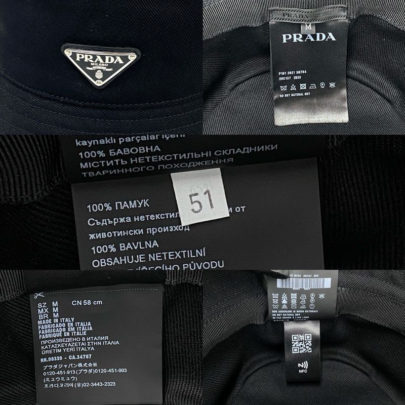 Prada Re-nylon Triangle Logo Plate Hardware Cotton Bucket Hat M Size Men's