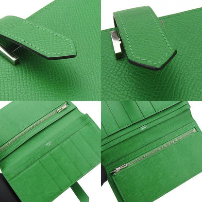Hermes Long Wallet Bearn Souffle Vaux Epson Bamboo Green Silver Hardware Bifold