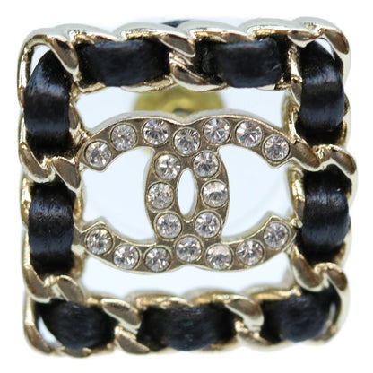 Chanel B21V GP Rhinestone Braided Square Earrings Chain Leather Black Earrings