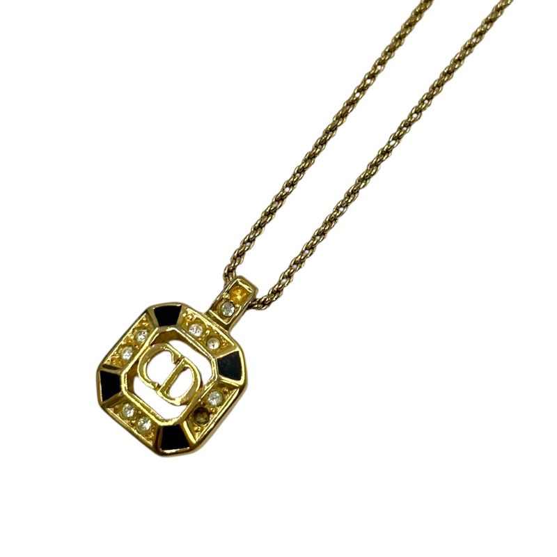 Christian DIOR Necklace Metal Rhinestone Gold Plated Gold
