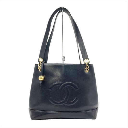 Chanel Shoulder Bag Caviar Skin Black Gold Hardware Coco Mark Tote 2nd Unit