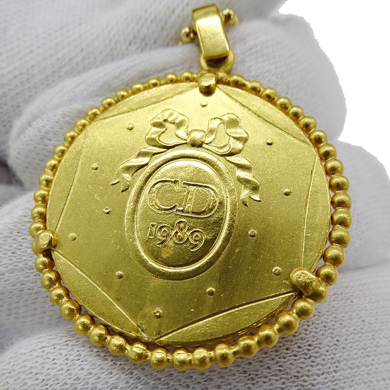 Dior Necklace Women's Branded Coin Ribbon Plated Gold Ball Chain Accessory