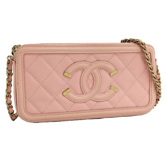 Chanel Chain Wallet Coco Mark Leather Pink A84450