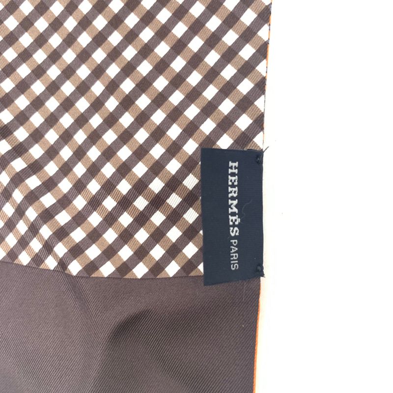 Grade Hermes Chaine D'ancre Scarf Reversible Chain Pattern Checkered Orange X