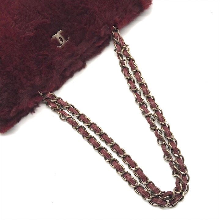 Chanel CC Logo Lapin Chain Shoulder Bag Wine Red Gold Vintage