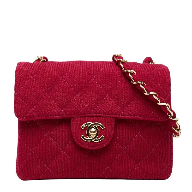 Chanel Coco Mark Mini Matelasse 17 Chain Shoulder Bag Red Cotton Women Chanel