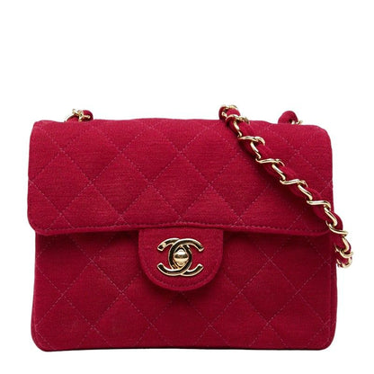 Chanel Coco Mark Mini Matelasse 17 Chain Shoulder Bag Red Cotton Women Chanel