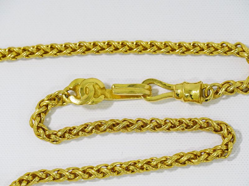 Authentic Chanel Coco Mark Necklace Pendant GP Gold Plated Brown Coco Mark