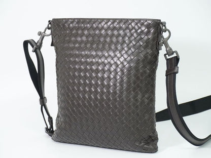 Authentic Bottega Veneta Intrecciato Shoulder Bag Pochette Leather Brown