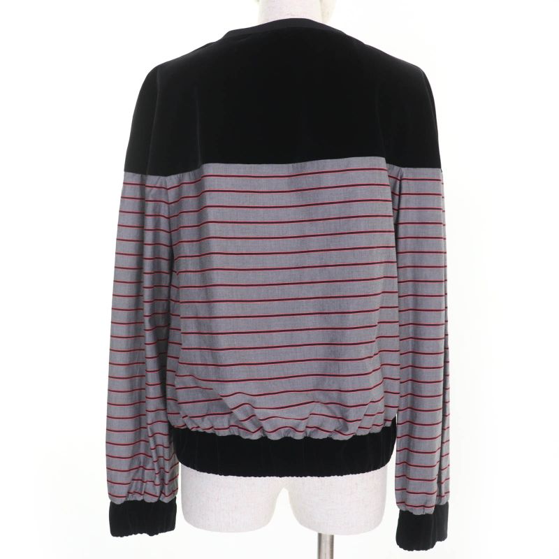 CHANEL 22AW P73405v64996 Coco Mark Striped Velvet Paneled Top Black 36 Made In