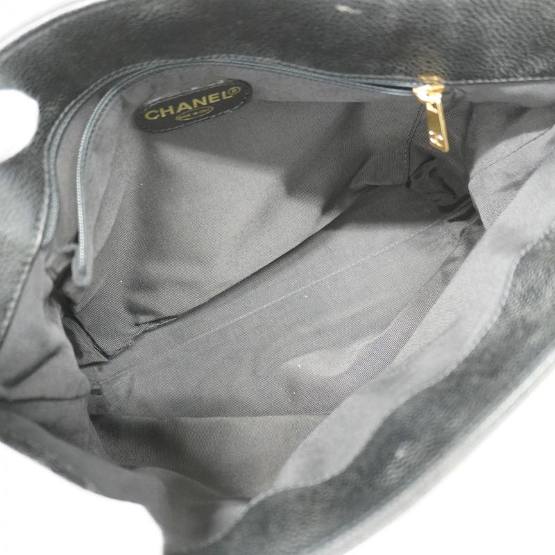 Chanel Handbag Caviar Skin Black Gold Hardware Women