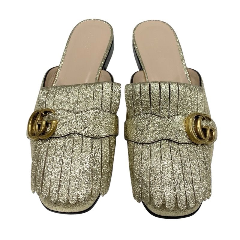 Gucci Double G Ggmarmont Sandals Mules Slippers Sandals Shoes Fringe Leather