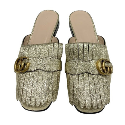 Gucci Double G Ggmarmont Sandals Mules Slippers Sandals Shoes Fringe Leather