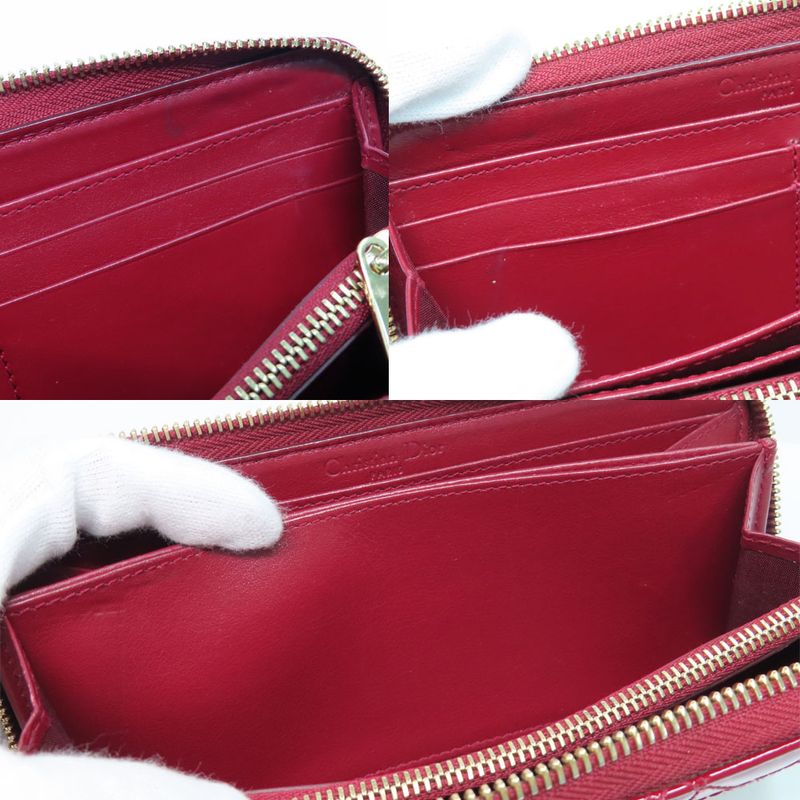 Dior Canage Round Zipper Long Wallet Lady Red Gold Hardware Charm