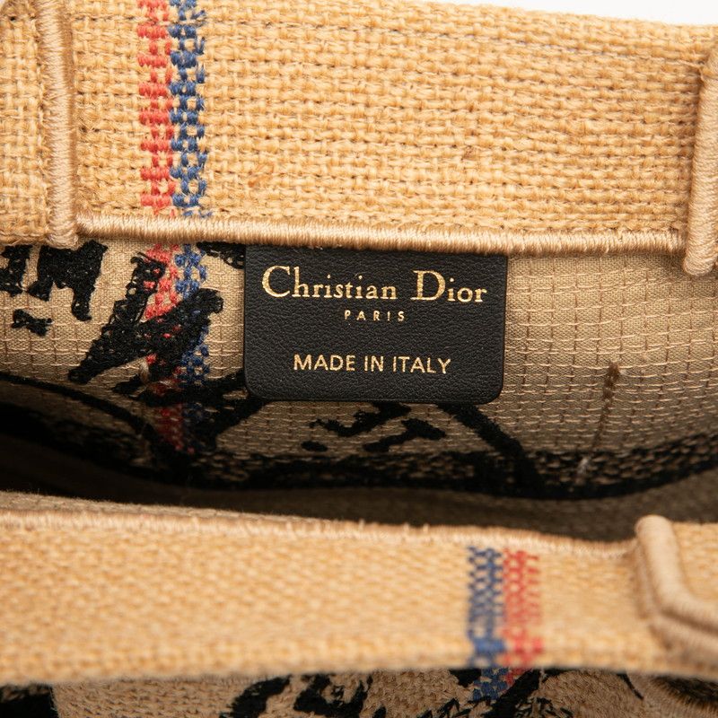 Dior Catherine Small Handbag Tote Bag Beige Multicolor Canvas Jute Women's Dior