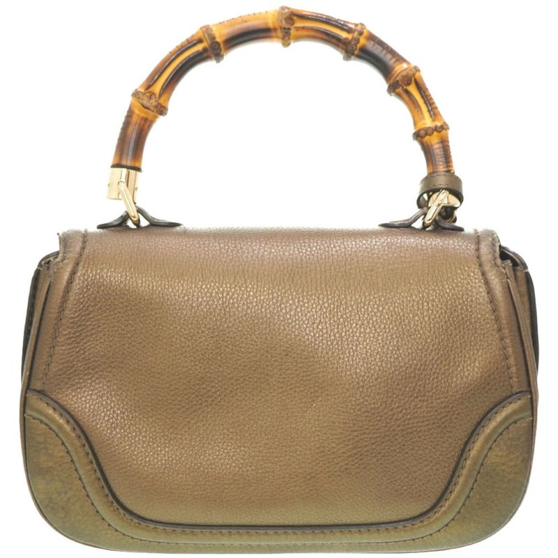 Gucci New Bamboo Shoulder Handbag 254884 Leather With Gold Strap 0020gucci
