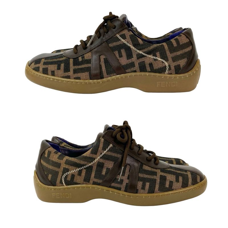 Fendi FF Zucca Pattern Leather Canvas Sneakers Size 37 Shoes
