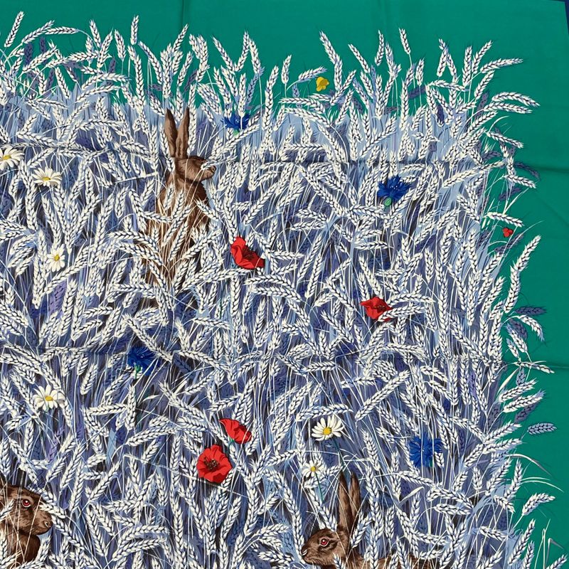 Hermes Carre 90 Lapins DANS UN Champ DE Wheat Field And Rabbit Blue And