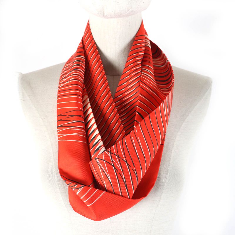 Hermes 100% Silk Snood Scarf Neck Warmer Orange White Black With Box Made In