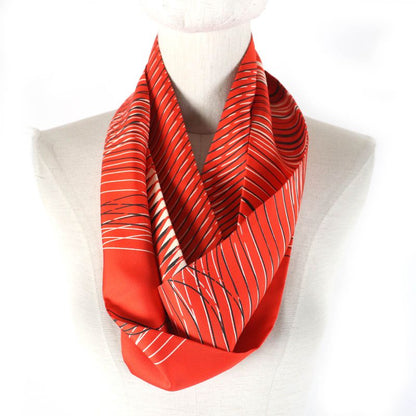 Hermes 100% Silk Snood Scarf Neck Warmer Orange White Black With Box Made In