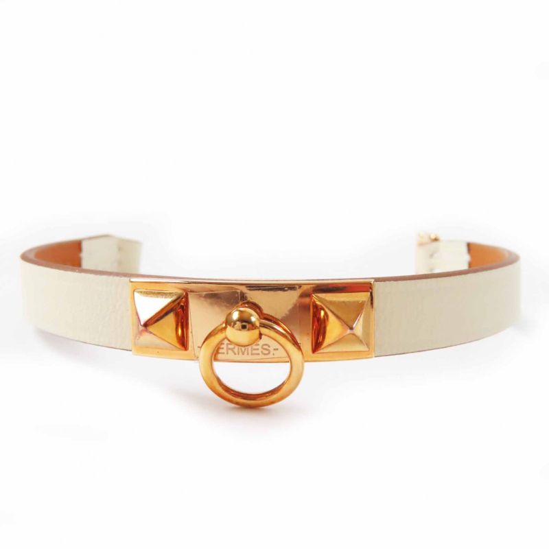 Hermes Rival Mini Bracelet Pink Gold Hardware Leather Cles T3 U Engraved With