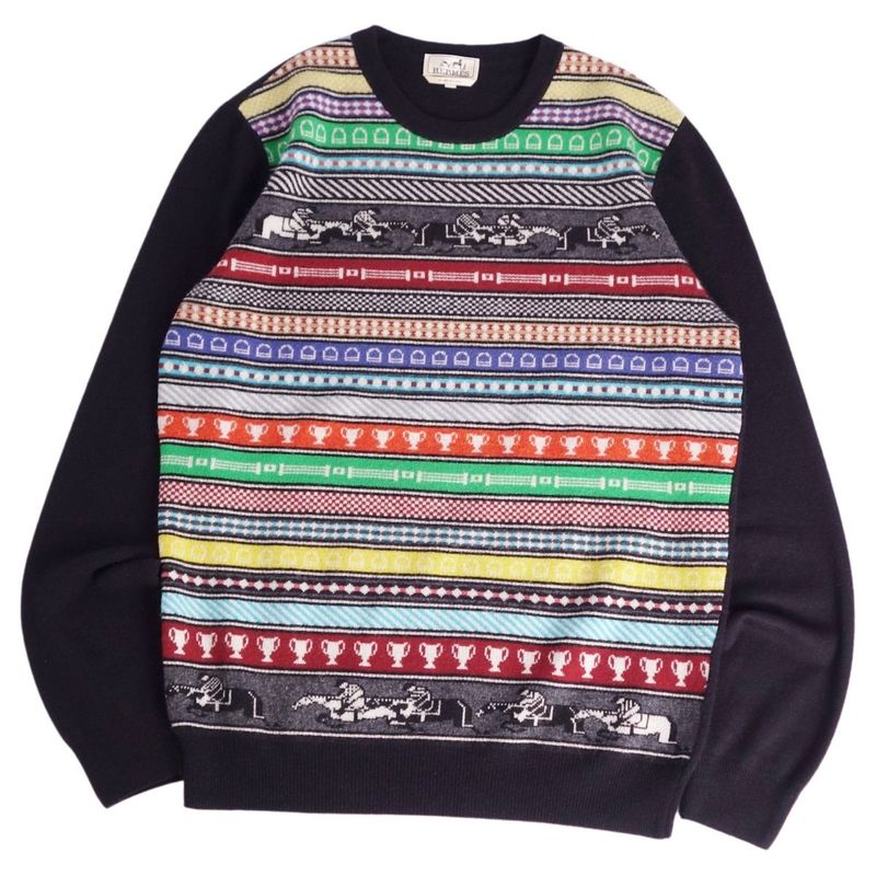 Hermes Knit Sweater Long Sleeve Long Sleeve Allover Pattern Woo