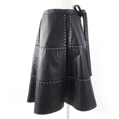 Balenciaga 457902 Studded Long Length Leather Wrap Skirt Rolled Skirt Black 38