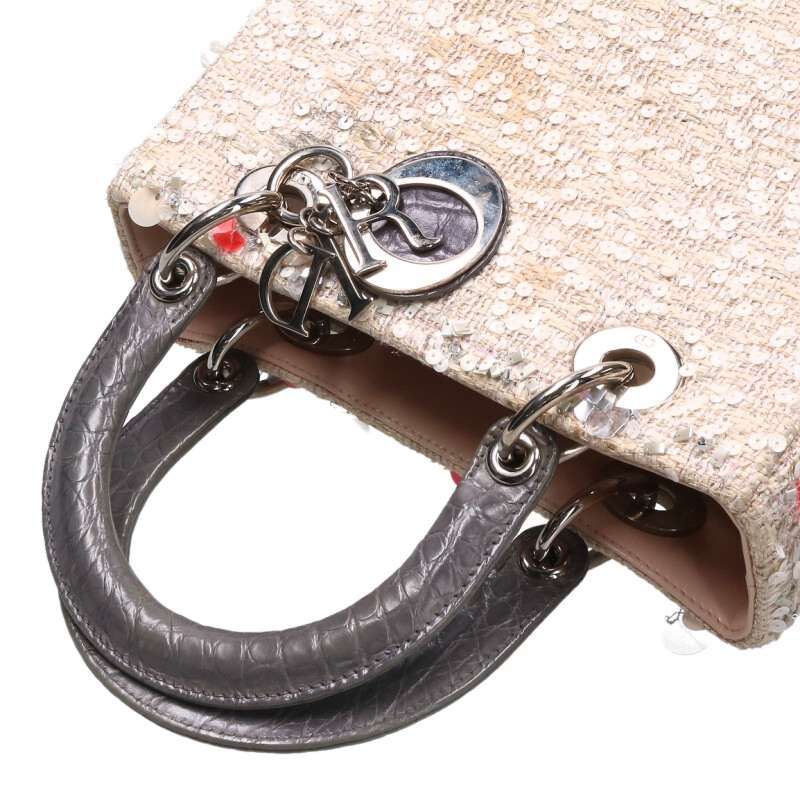 Christian Dior Lady Dior Sequined Tweed Handbag Women's