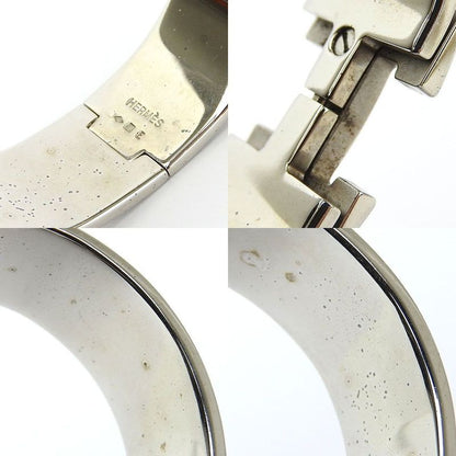 Hermes Bracelet Bangle Click Clack Click H Purple Silver Enameled Accessories
