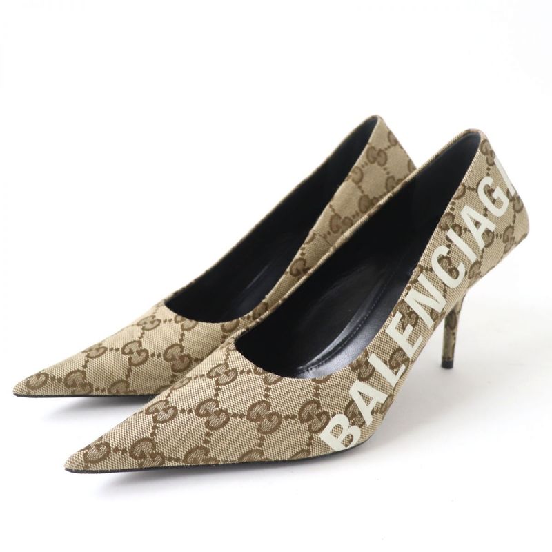 Gucci×Balenciaga 676603 GG Canvas Logo Pointed Toe Pumps 36 1/2 Made In Italy