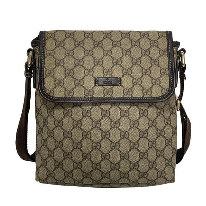 Gucci Shoulder Bag GG Plus GG Supreme 223666 Dark Brown And Beige Leather