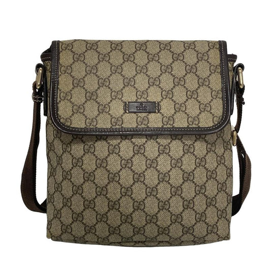 Gucci Shoulder Bag GG Plus GG Supreme 223666 Dark Brown And Beige Leather