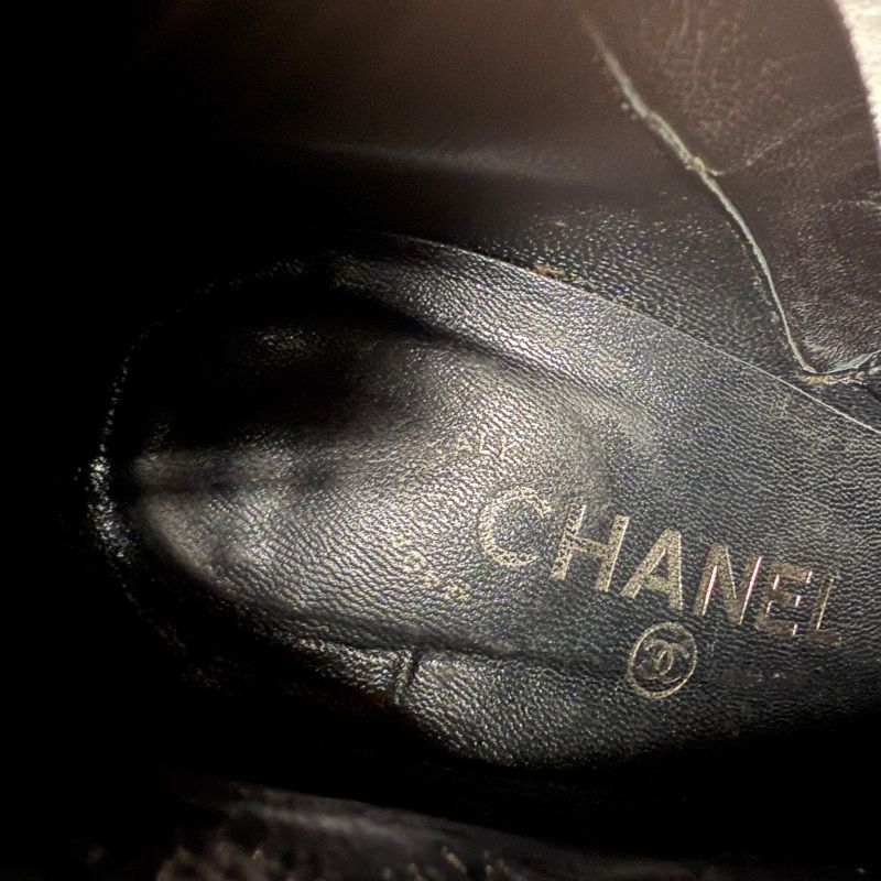 Chanel Pointed Toe Coco Mark Button Leather Zip Boots 37 1 2c 24.5cm (9.65in)
