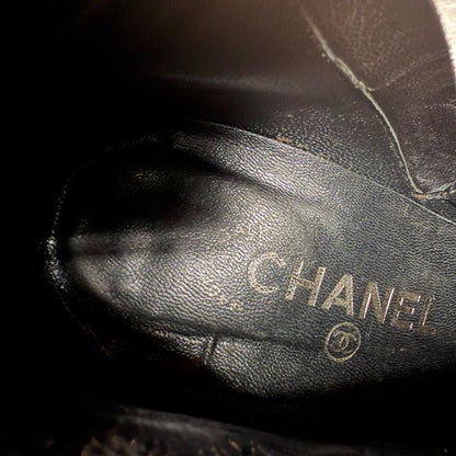 Chanel Pointed Toe Coco Mark Button Leather Zip Boots 37 1 2c 24.5cm (9.65in)