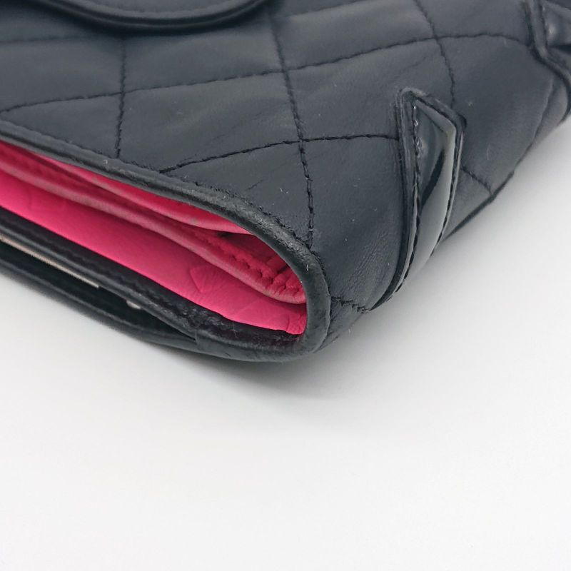 Chanel Cambon Line Folding Wallet With Clasp Black Coco Mark Lambskin Box With