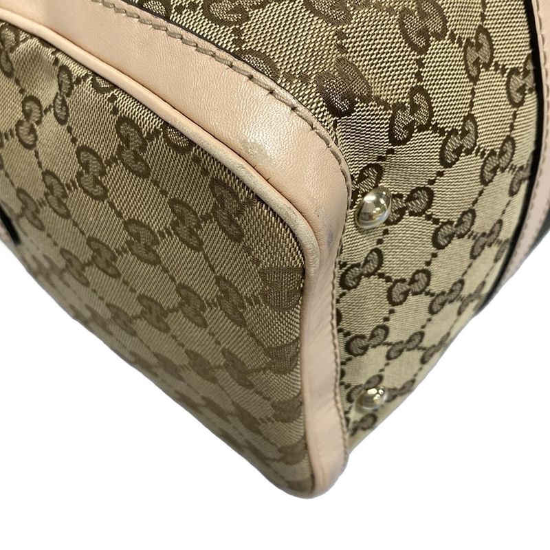 Gucci Handbag GG Pattern 247205 Dark Brown And Beige Mini Boston Leather