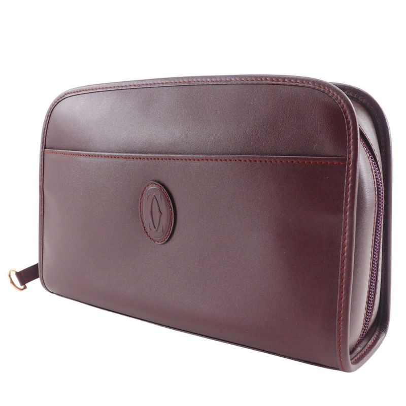 Cartier Must Line Second Bag Calf Bordeaux Unisex Clutch Bag