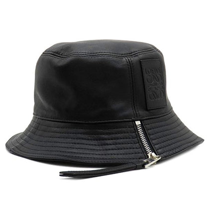 Loewe Hat Fisherman Hat Lambskin Leather Black #57 Silver Hardware Black Hat