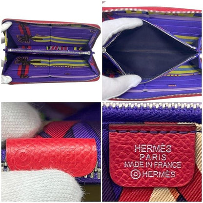 Hermes Round Zipper Long Wallet Azap Silk Quin Red