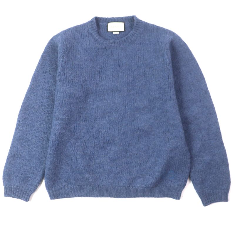  Gucci 636327 100% Wool GG Embroidery Embroidered Crew Neck Knit Sweater Navy
