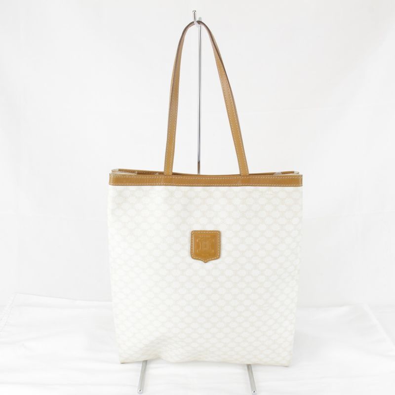 Celine Macadam Pattern Tote Bag Canvas Ladies White Blazon Engraved Logo