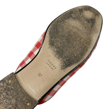 Gucci Prince Town Flat Shoes Fabric Red White Gold Mule Slipper Sandals Check