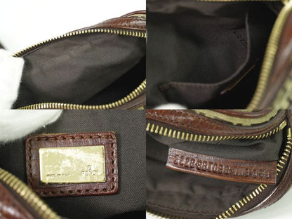 Authentic Fendi Zucchino Shoulder Bag Pochette Canvas Beige Brown 8bt098
