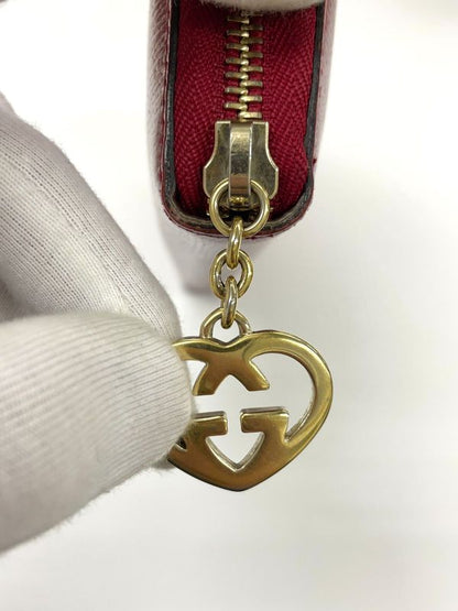 Gucci 308005 Leather Round Zip Wallet Long Red Made In Italy