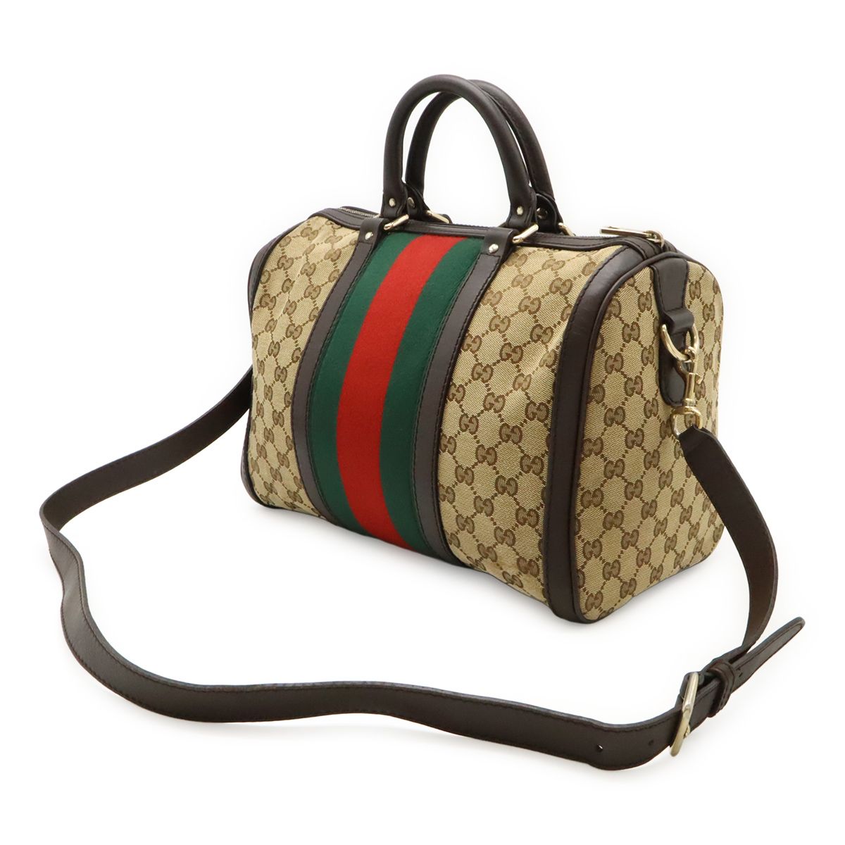Gucci GG Canvas Sherry Line Handbag Mini Boston Bag 2WAY Shoulder Bag Leather