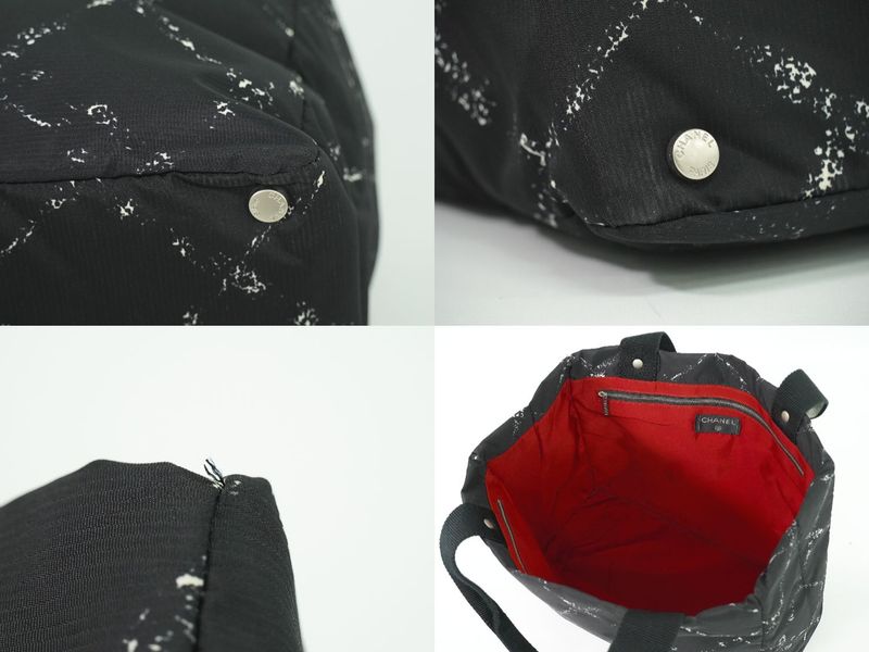 Authentic Chanel New Travel Line Tote Bag Handbag Nylon Black New Travel Line