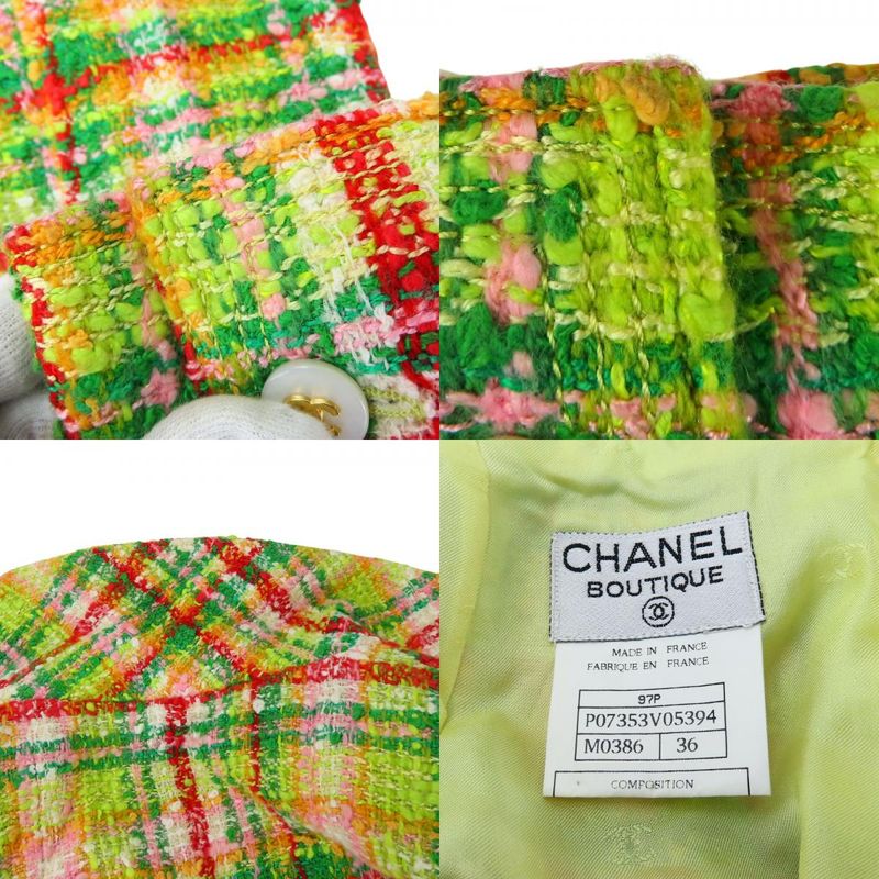 Chanel Setup 36 Cotton Rayon Wool Greenish Red Multicolor Tweed Coco Button