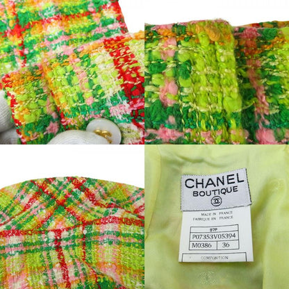 Chanel Setup 36 Cotton Rayon Wool Greenish Red Multicolor Tweed Coco Button